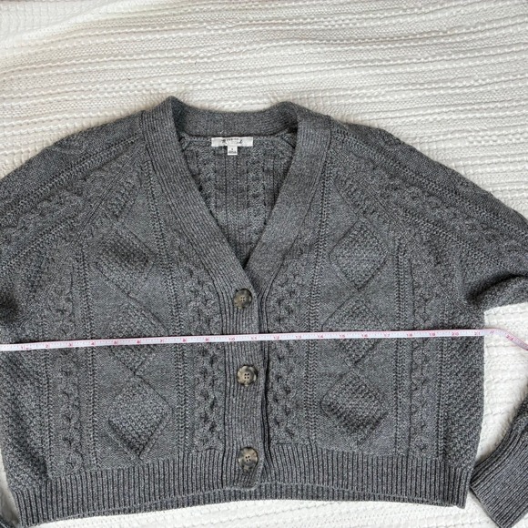 Madewell Cardigan S Cable Knit Cropped Wool Blend Gray Silver Fisherman Preppy - Picture 14 of 16